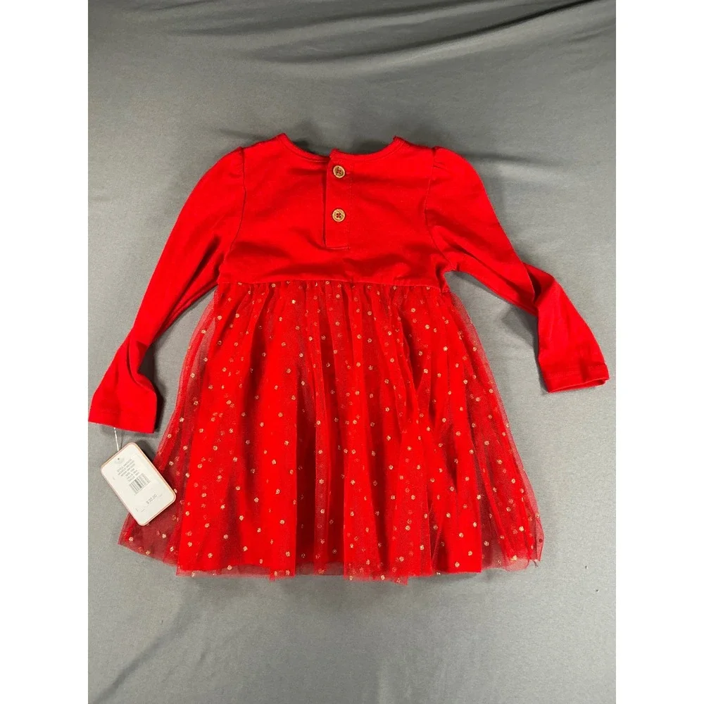 NWT 24 mos Magical Kids Red Jolly Christmas Tulle Dress Gold Glitter